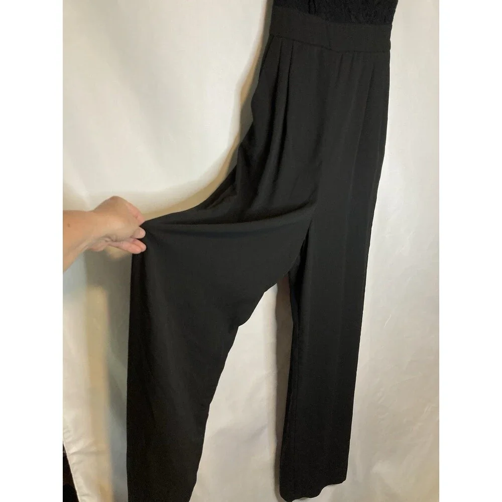 Women's Jumpsuit Black Lace S Sz 3 Sleeveless Wide Leg Romper Tie Gothic Chic